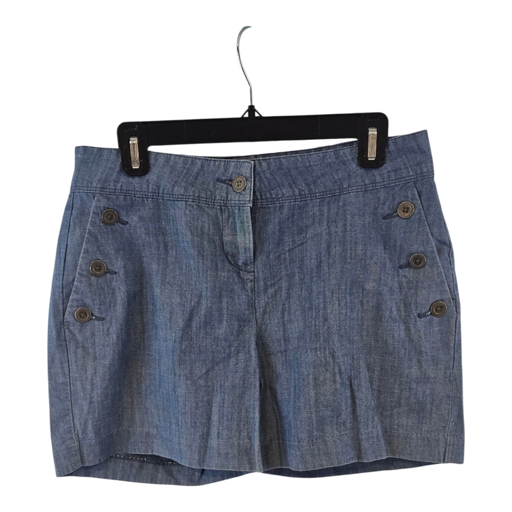 Isaac Mizrahi Blue High-Waist Button Detail Shorts